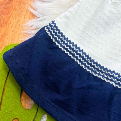 Vestido Ana Bola de Alcinha com Lacinho - Off White e Marinho